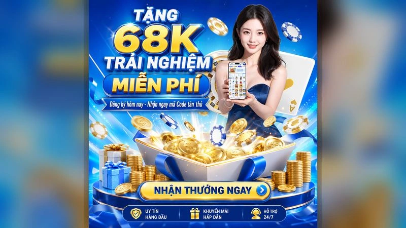 C168 16 Banner khuyến mãi tri ân khách hàng mới, tặng 68K tiền cược trải nghiệm khi đăng ký tài khoản C168 chính thức.